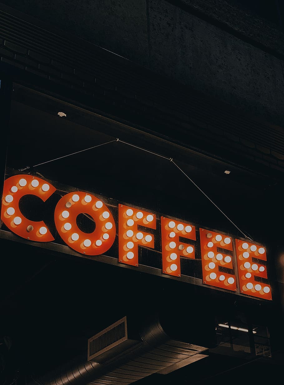 lighted coffee marquee at nighttime, urban, city, building, metropolis HD wallpaper