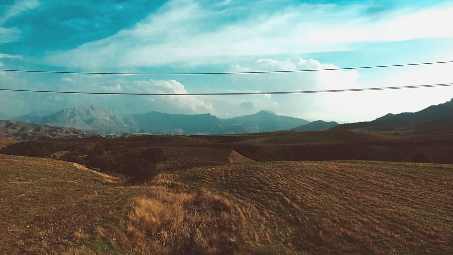 Mountain Under Cloudy Sky, cable wires, clouds, daylight, farm HD wallpaper