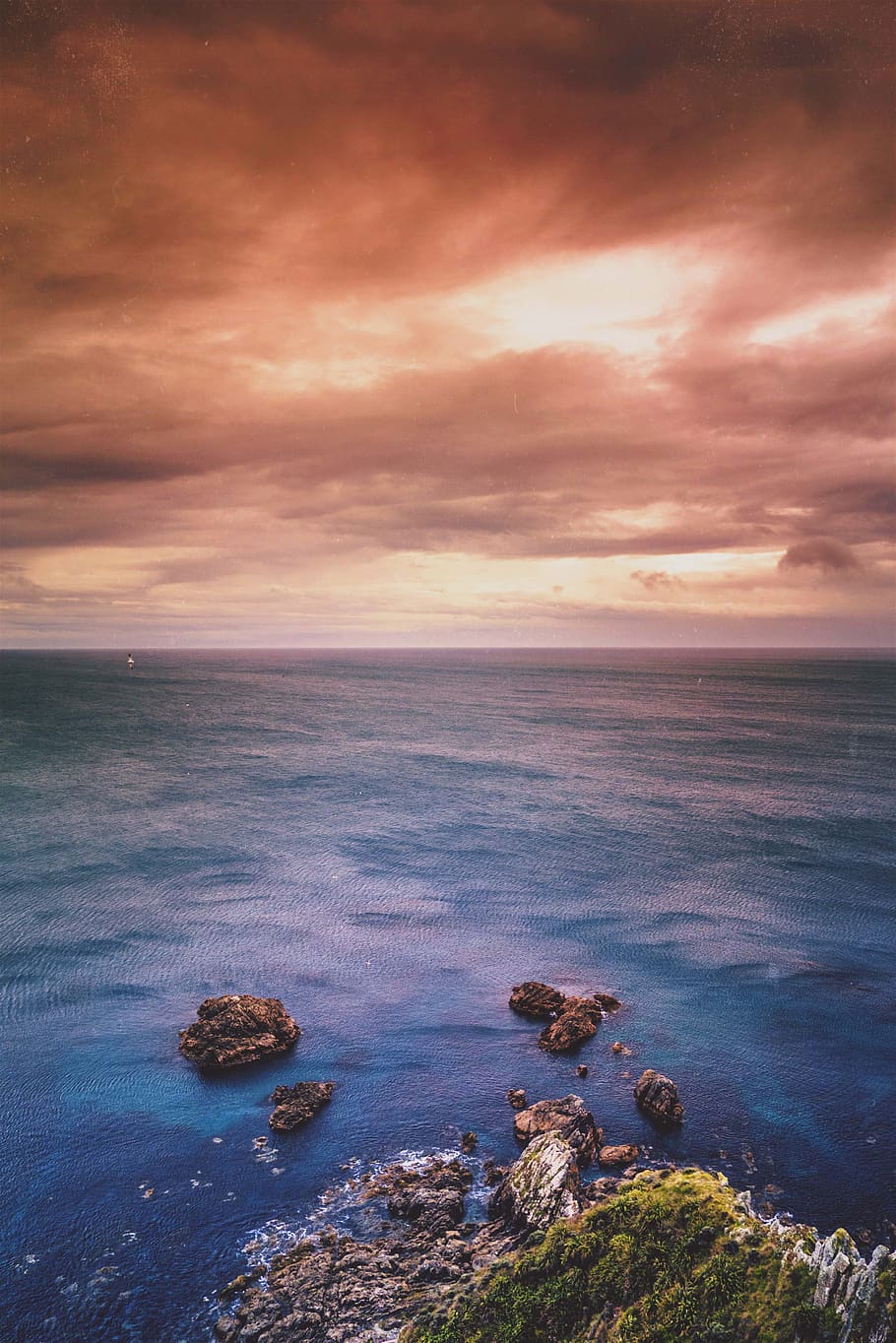 Brown Mountain Near Sea Under Cloudy Sky during Golden Hour, clouds HD wallpaper