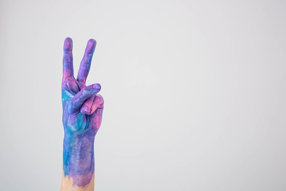Hand Covered With Paint, peace, sign, human hand, human body part HD wallpaper