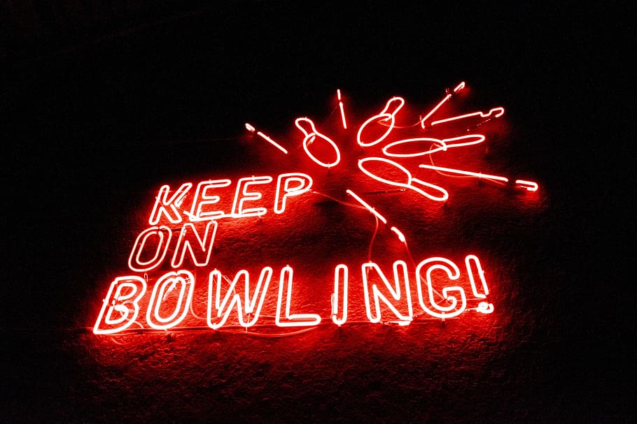 HD wallpaper: keep on bowling LED signage, light, neon, building ...