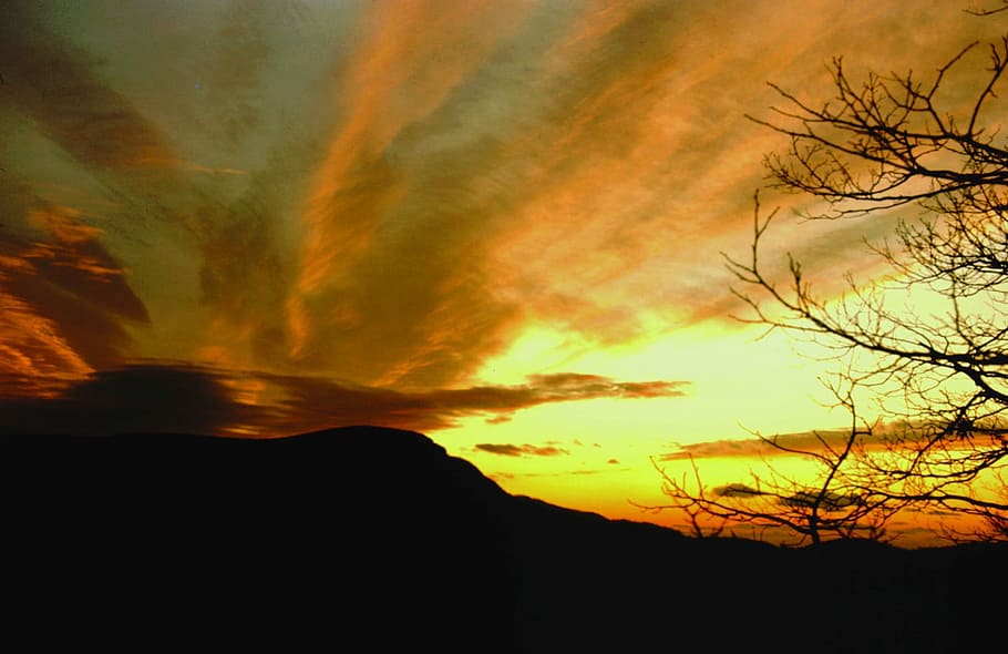 sunset, evening, nature, landscape, dark, silhouette, beauty in nature HD wallpaper