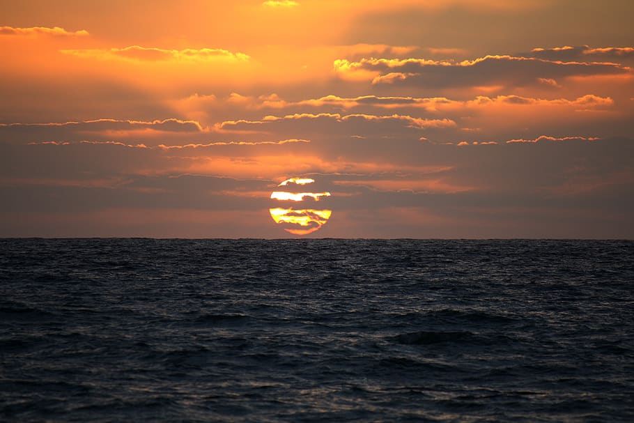 sunset, be, landscape, mood, nature, clouds, twilight, sea HD wallpaper