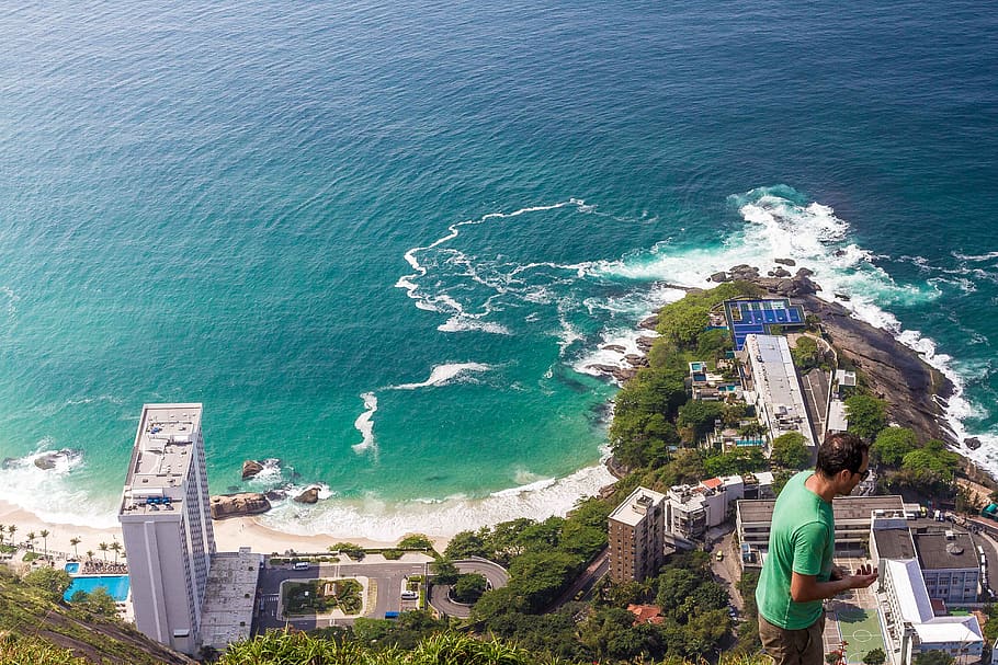 brazil, vidigal, sea, water, high angle view, real people, beauty in nature HD wallpaper