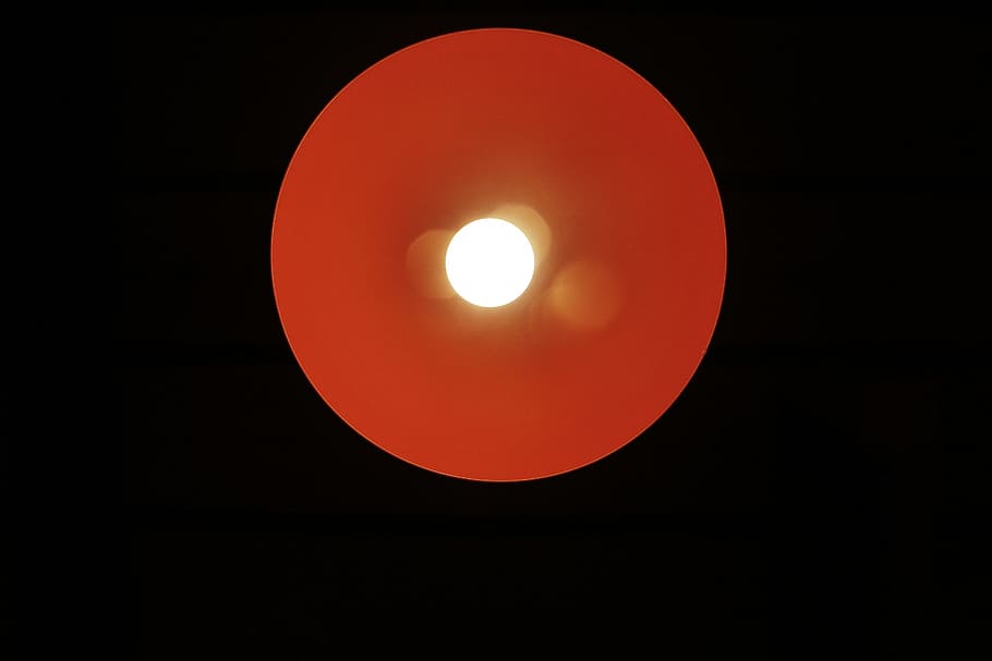 lamp, red, bulb, yellow, light, circle, space, shape, no people HD wallpaper