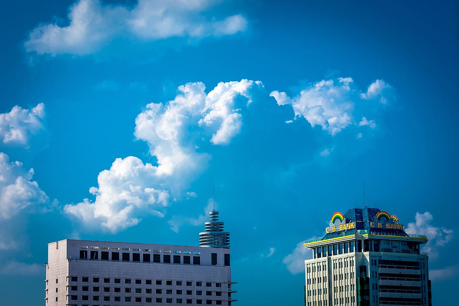 myanmar, building, clouds, sky, cloud - sky, building exterior HD wallpaper
