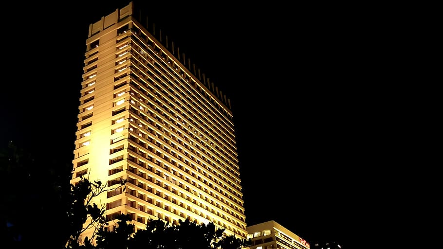 india, mumbai, the oberoi, golden, building, night, hotel, building exterior, HD wallpaper
