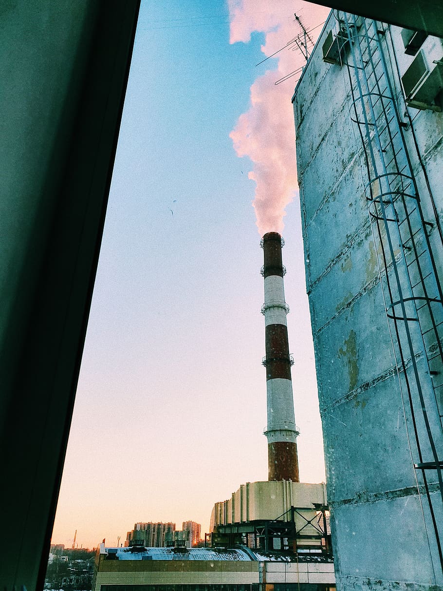 White and Brown Tower, air pollution, architecture, building HD wallpaper