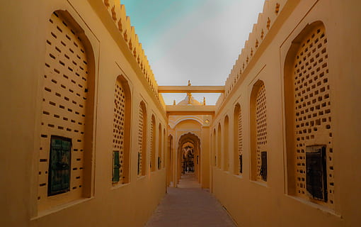 narrow pathway, corridor, flooring, window, building, indoors HD wallpaper