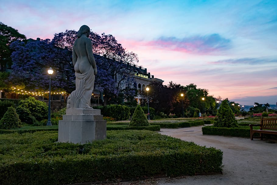 statue, sunset, sky, sculpture, figure, evening, clouds, dusk HD wallpaper