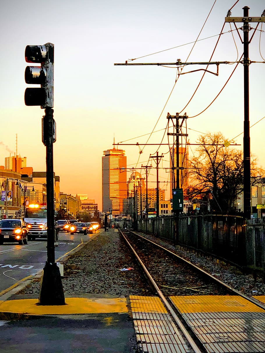 traffic light, rail, train track, transportation, railway, road HD wallpaper