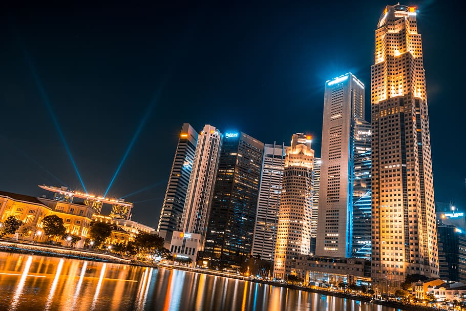 singapore, architecture, building exterior, night, built structure HD wallpaper