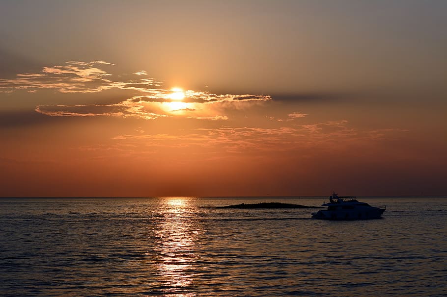 sunset, vacations, sea, romantic, summer, sky, water, nautical vessel HD wallpaper