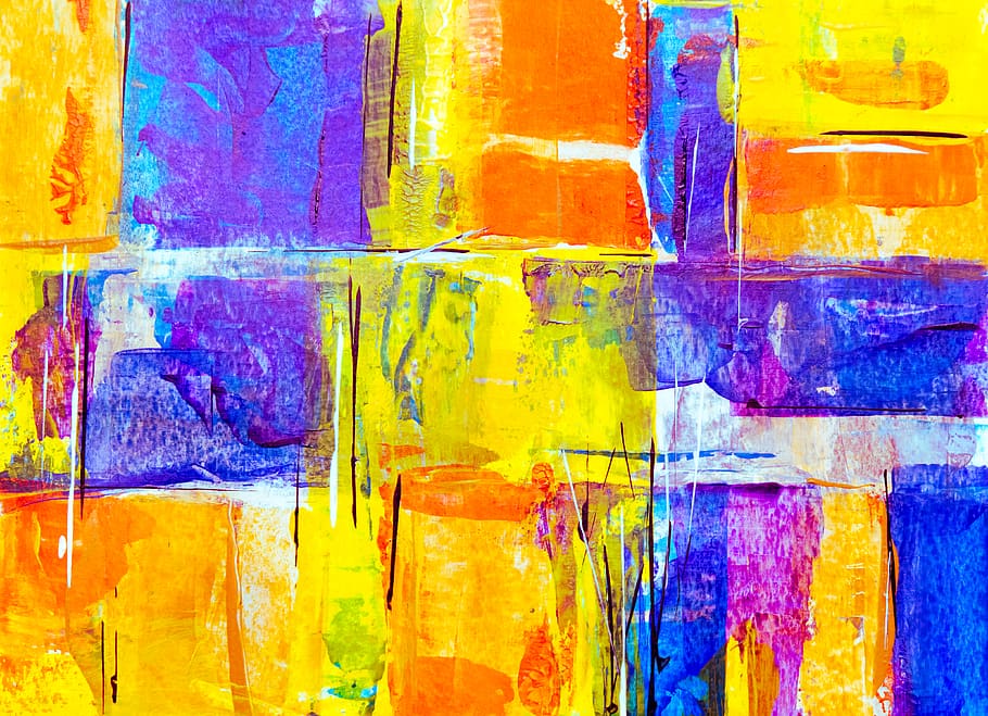 Yellow, Orange And Blue Abstract Painting, abstract expressionism, HD wallpaper