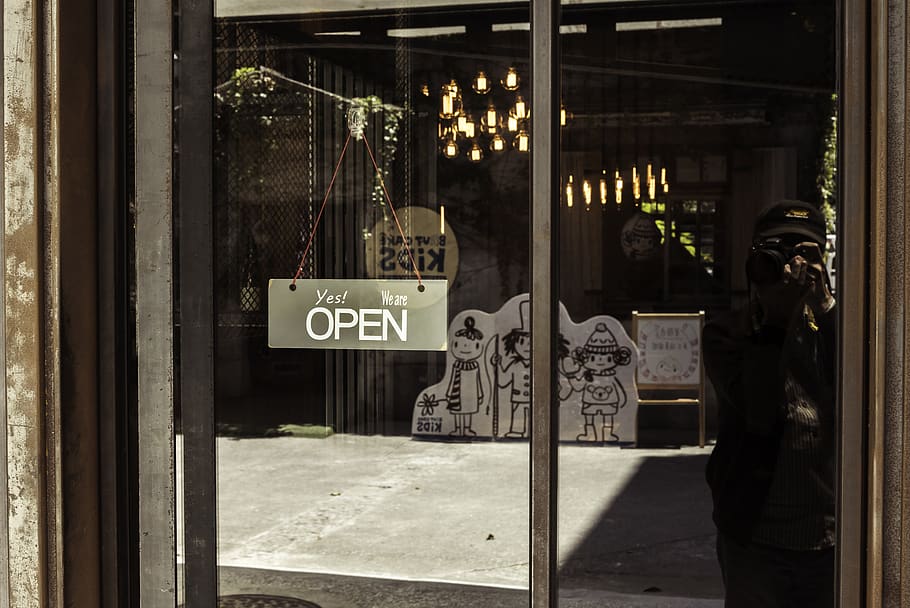 cafe, reflection, window, text, communication, entrance, door HD wallpaper