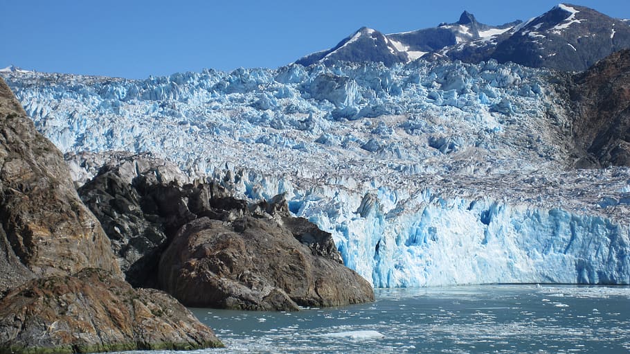 glacier, landscape, blue, nature, mountains, snow, cold, ice HD wallpaper