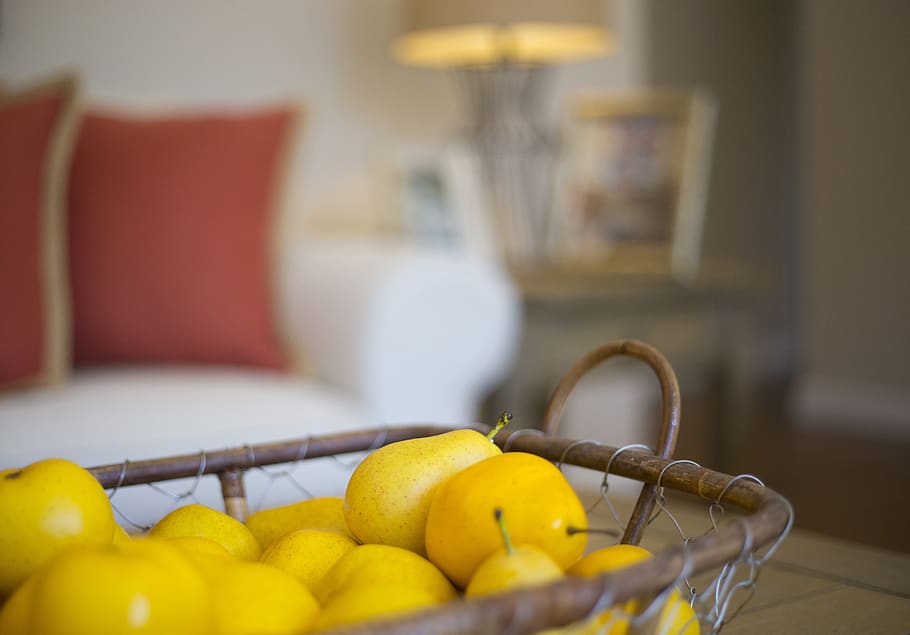 Pears Lot on Basket, apple, blur, close-up, delicious, food, fresh HD wallpaper