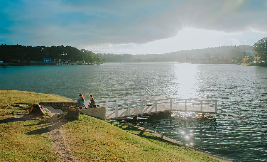 Two Person in a Dock, daylight, grass, landscape, nature, people HD wallpaper