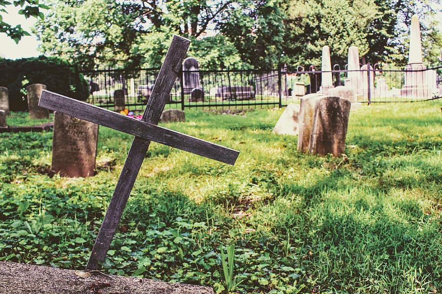 HD wallpaper: Photography of Wooden Cross on Green Grass, cemetery