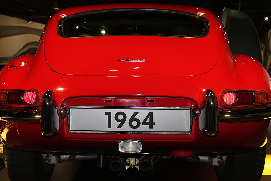 automotive, oldtimer, jaguar, 1964, classic, red, shiny, mode of transportation HD wallpaper