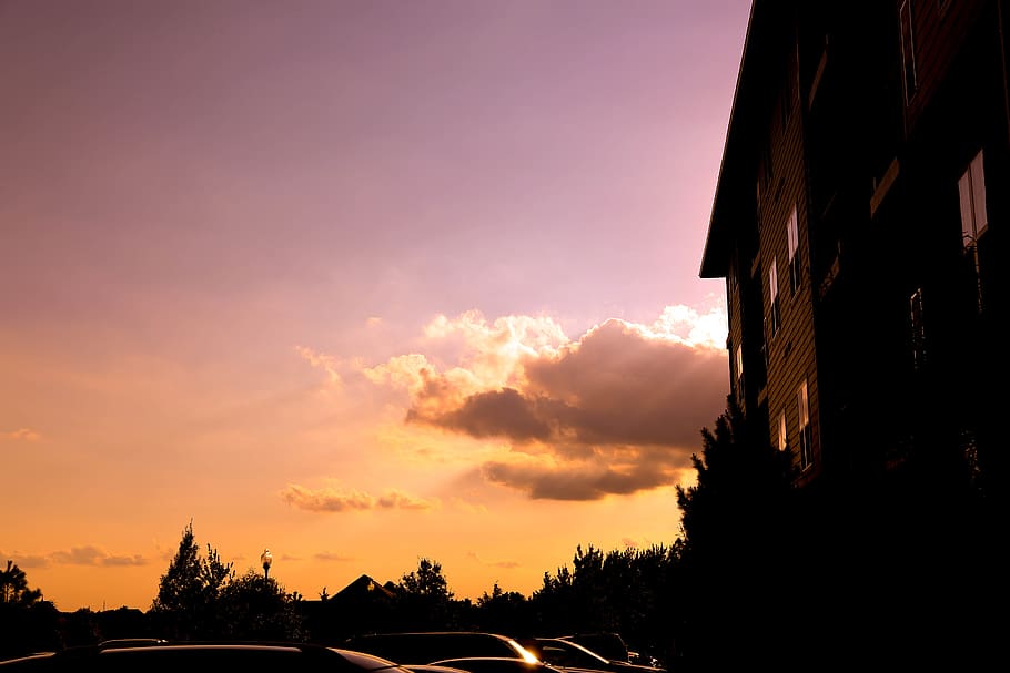 united states, edmond, clouds, pink, sunset, apartment, orange HD wallpaper