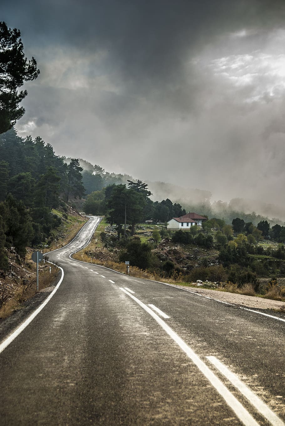 turkey, antalya, landscape, trees, mist, road, homes, village HD wallpaper