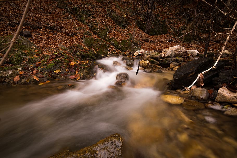 Water Flowing on Creek, environment, landscape, long exposure HD wallpaper