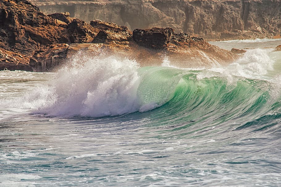 ocean wave, wind, storm, rock, sea, water, motion, beauty in nature HD wallpaper