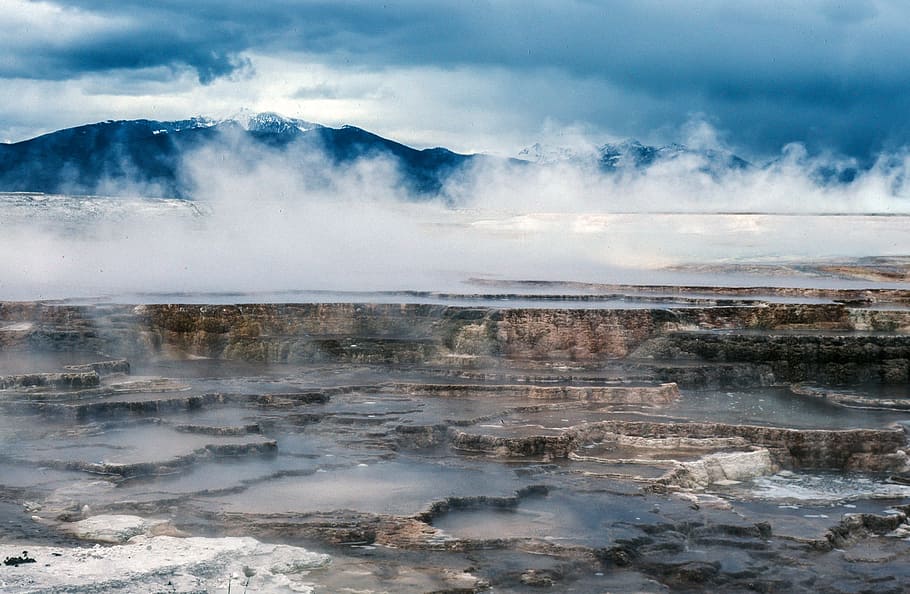 View of Mammoth Hot Springs at Yellowstone National Park, Wyoming
