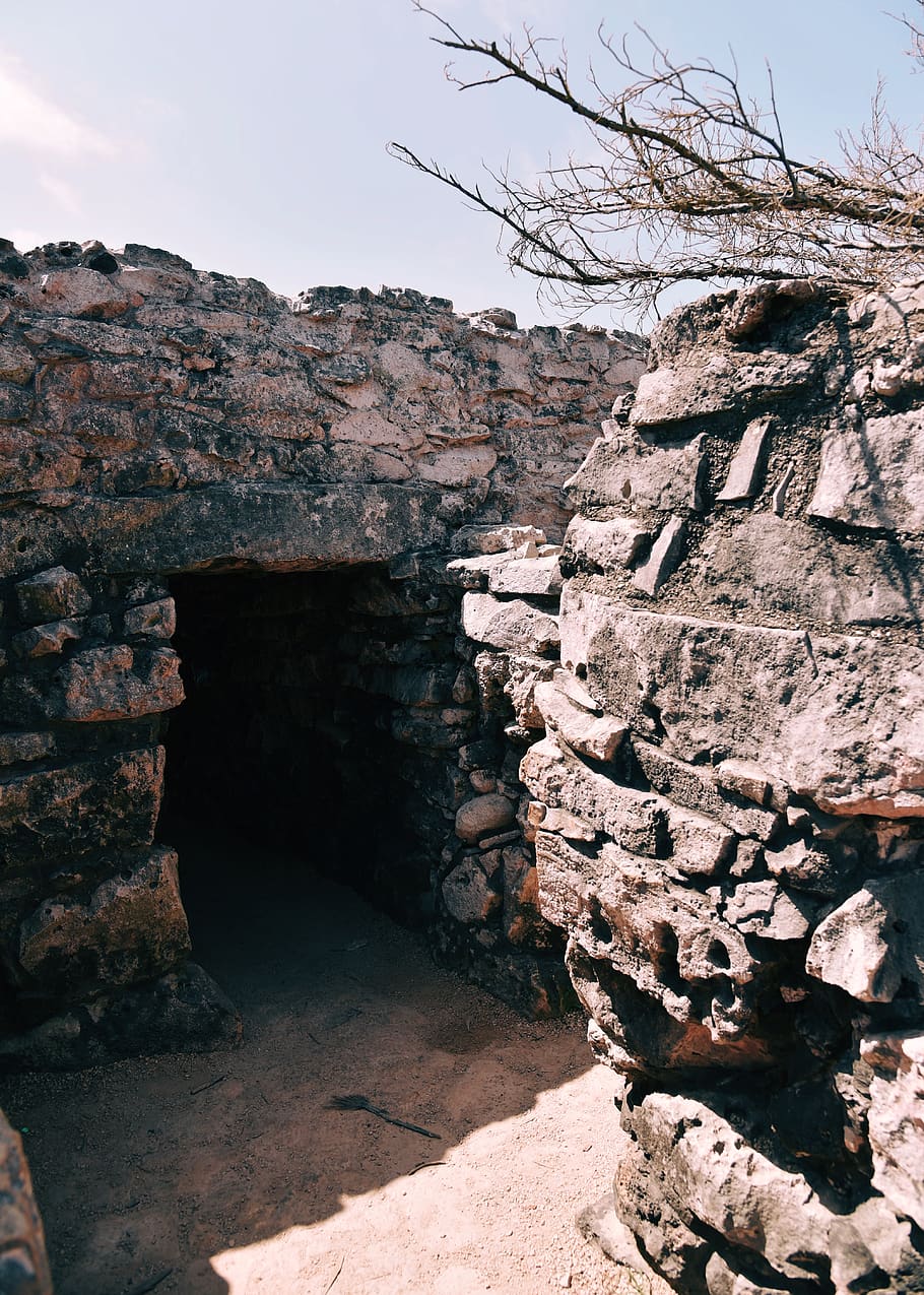 grey concrete arech, bunker, building, ruins, cave, travel, mexico HD wallpaper