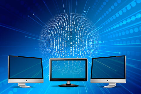 network, binary, monitor, present, presentation, manhattan HD wallpaper