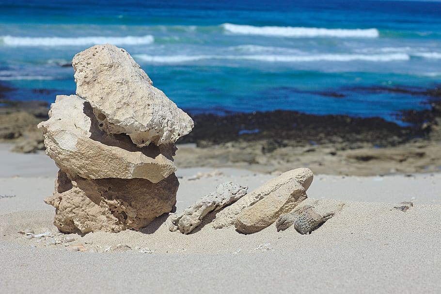 stone, stack, sand, ocean, sea, nature, rocks, water, beach HD wallpaper