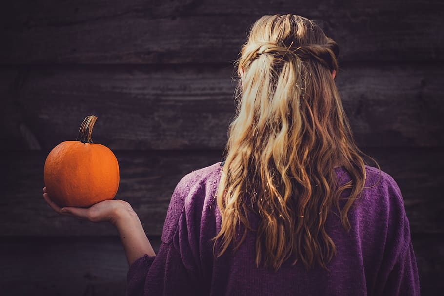woman holding pumpkin, person, human, people, squash, vegetable, HD wallpaper