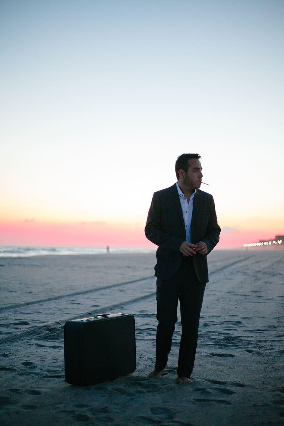 water, sky, sea, sunset, one person, standing, men, land, front view HD wallpaper