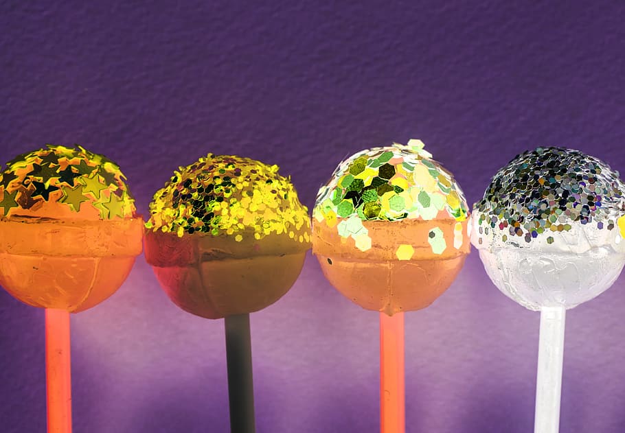 Four Assorted-flavor Lollipops, assortment, bright, candy, chocolate HD wallpaper