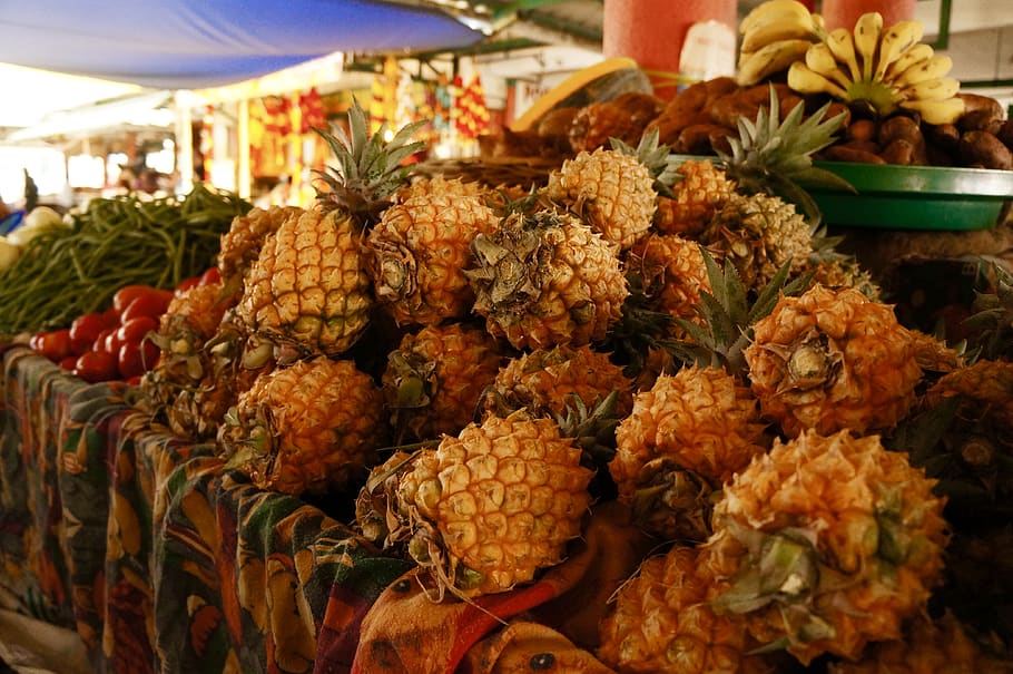 mauritius, mahebourg, food, market, pineapple, food and drink