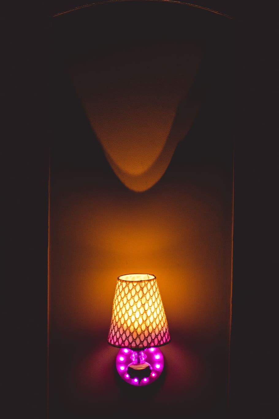 Photo of Yellow and Pink Table Lamp Turned on, dark, design, illuminated, HD wallpaper
