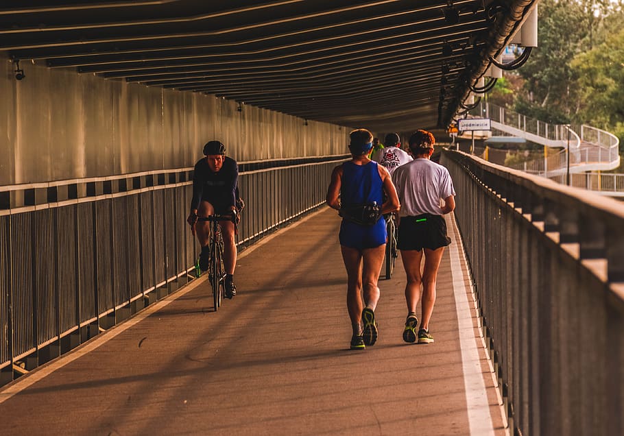 walk, evening, sunset, nature, people, running, workout, transportation HD wallpaper
