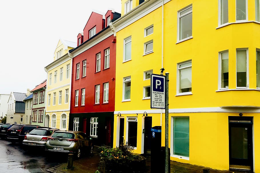 iceland, reykjavík, yellow, red, green, reykjavik, houses