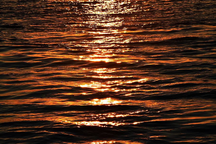 sunset, water, sea, waterfront, sky, orange color, reflection HD wallpaper