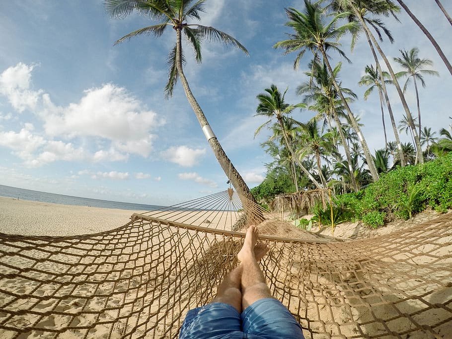 HD wallpaper: A person lying down in a hammock on the beach., sleeping ...
