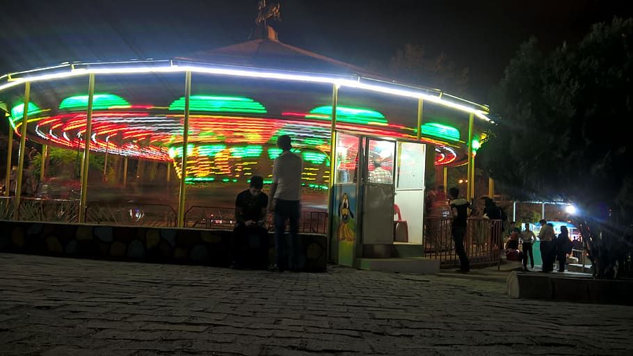iran, tabriz, city, light, night, park, children, longexposue HD wallpaper