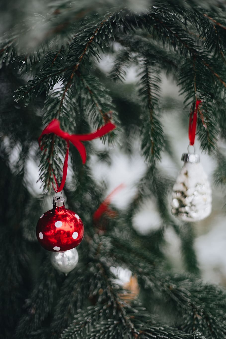 Old-fashioned Christmas tree ornaments, vintage, retro, winter