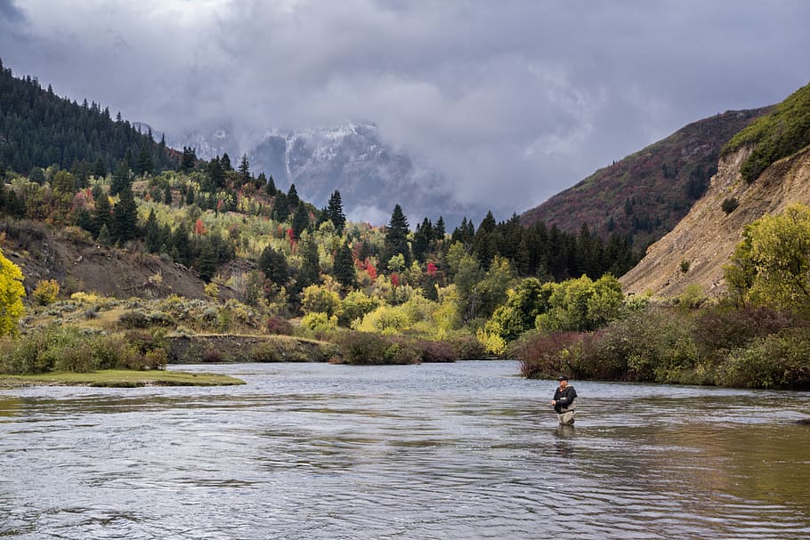 united states, provo, fishing, storm, fall, fall colors, water, HD wallpaper