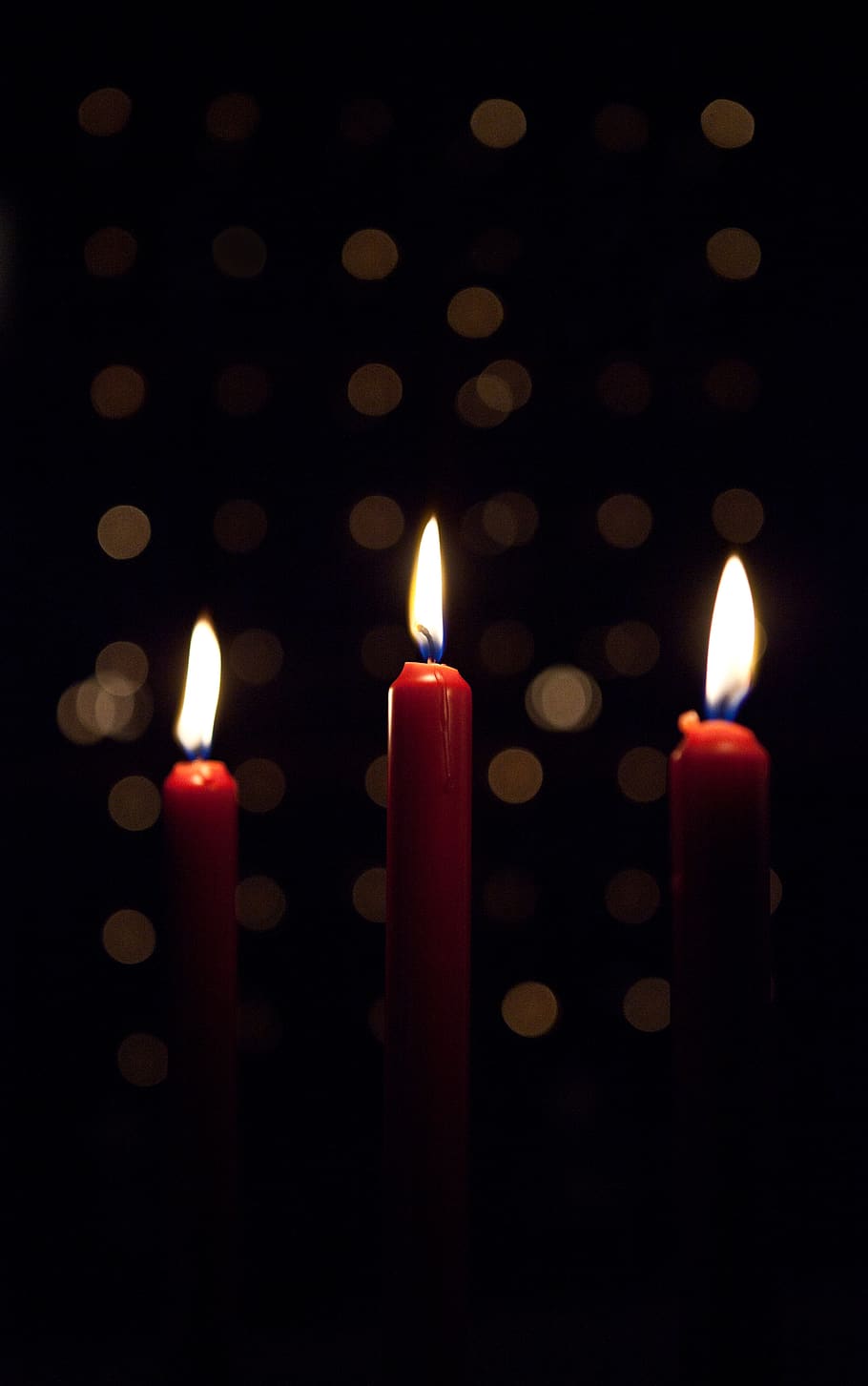 three lighted red candlesticks, burning, fire, flame, illuminated HD wallpaper