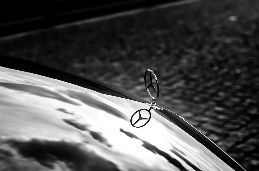 Mercedes-benz Emblem, automobile, automotive, black-and-white, HD wallpaper