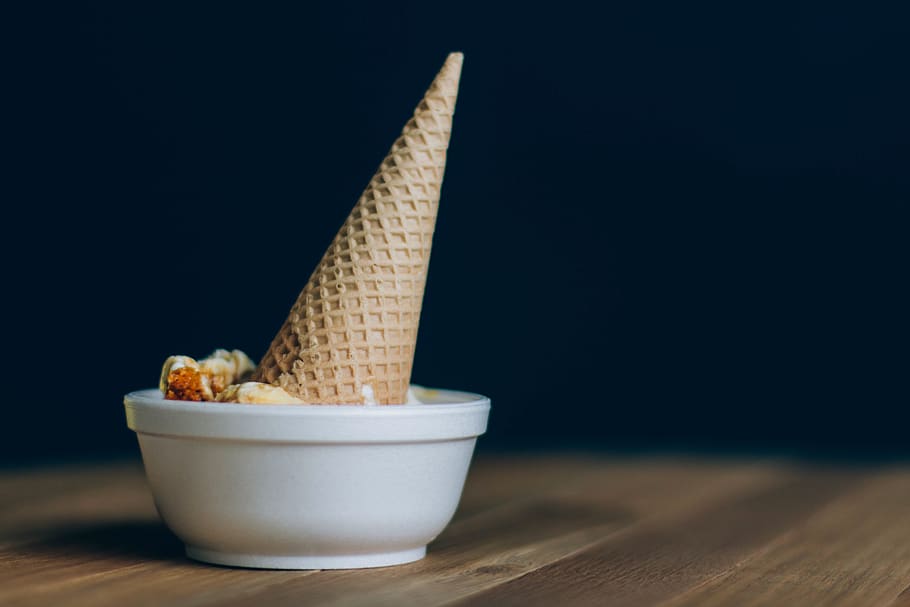 still, items, things, ice cream, cone, upturned, bowl, wood HD wallpaper