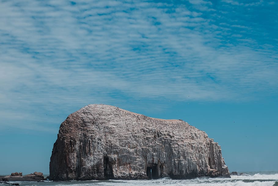 Gray Rock Formation on Beach Under Blue Sky, bay, clouds, couple HD wallpaper