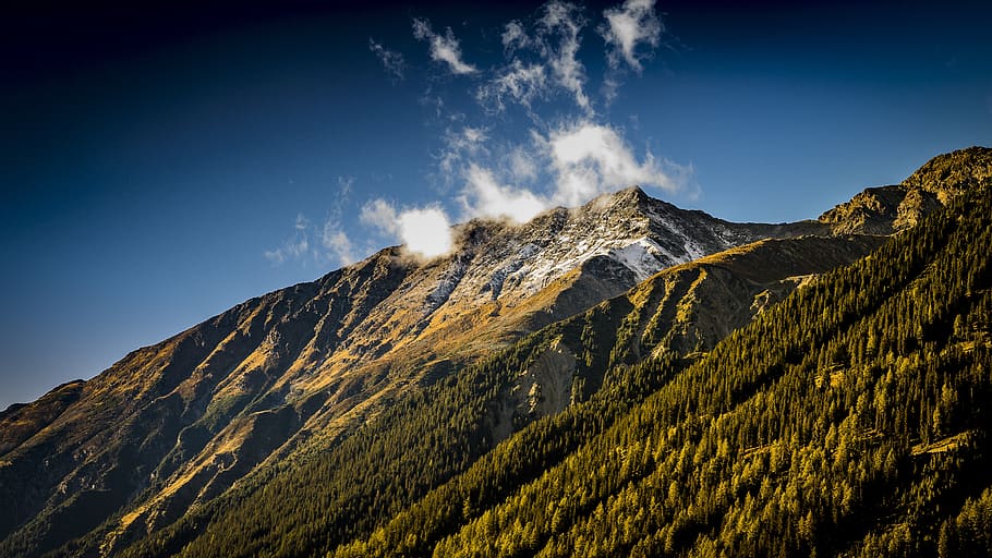 mountains, alpine, landscape, nature, sky, panorama, clouds HD wallpaper