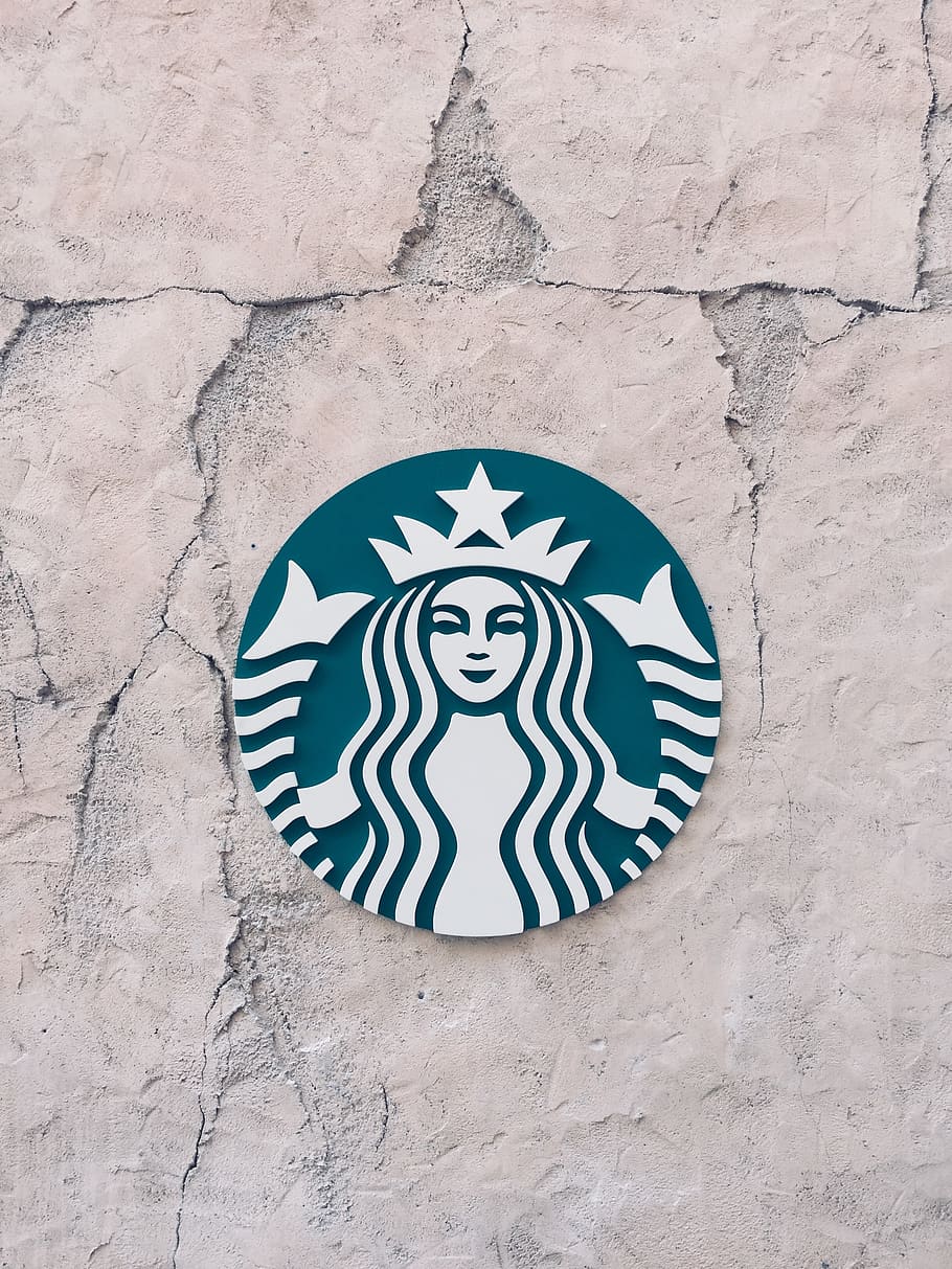 Starbucks logo, art and craft, creativity, representation, human representation, HD wallpaper